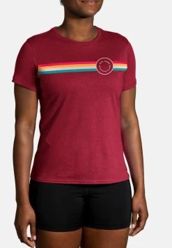 BROOKS DISTANCE SHORT SLEEVE 2.0 - T-Shirt Print - Htr Razzmatazz Rainbow Stripe