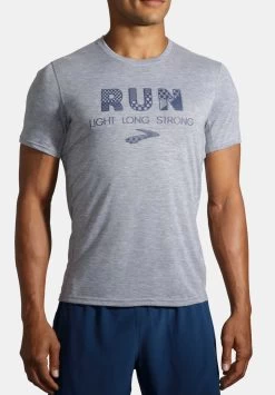 BROOKS DISTANCE GRAPHIC SHORT SLEEVE - Sport T-shirt - Heather Ash Run Light