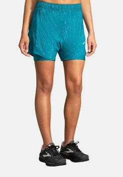 BROOKS CHASER 5" 2-IN-1 - Kurze Sporthose - Lagoon Speckle Print Lagoon