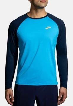 BROOKS DISTANCE LONG SLEEVE 2.0 - Langarmshirt - Htr Slate Blue Gradient Stripe -Brooks Geschäft fd83af56ae894fc997379a74c8254397